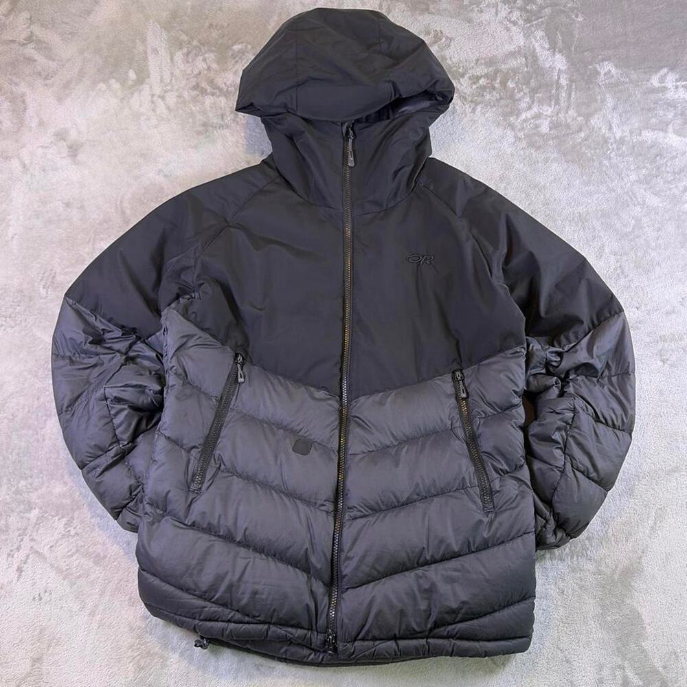 Outdoor Research Super Transcendent Down Hooded Jacket Men’s Medium Black Gray